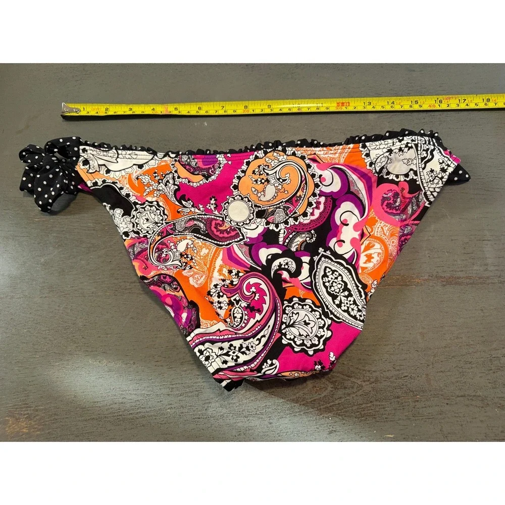 Kenneth Cole Reaction Paisley Polka Dot Bikini Bottoms Pink Orange RS3RG98 L
